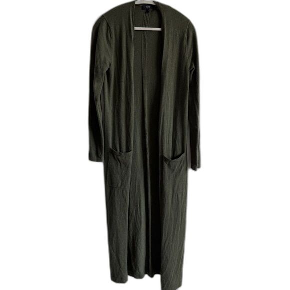 Theory 100% Soft Cashmere Long Cardigan in Olive Medium - Picture 7 of 12